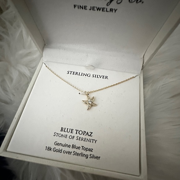 Macys Sterling Silver Blue Topaz Starfish Necklace